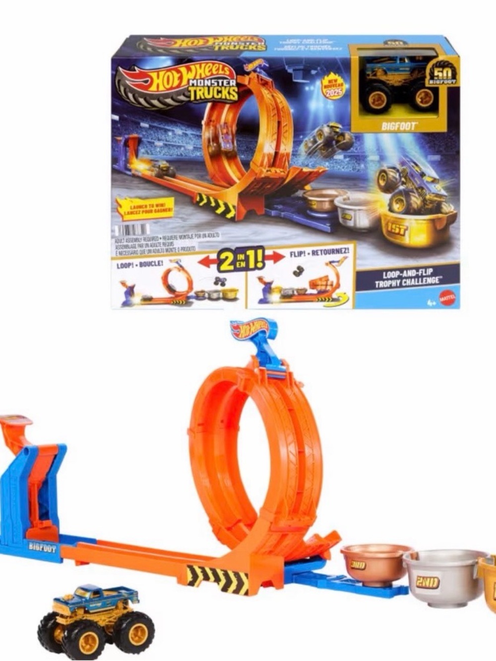Hot Wheels Monster Trucks Loop-And-Flip Trophy Challenge Playset & Die-Cast
